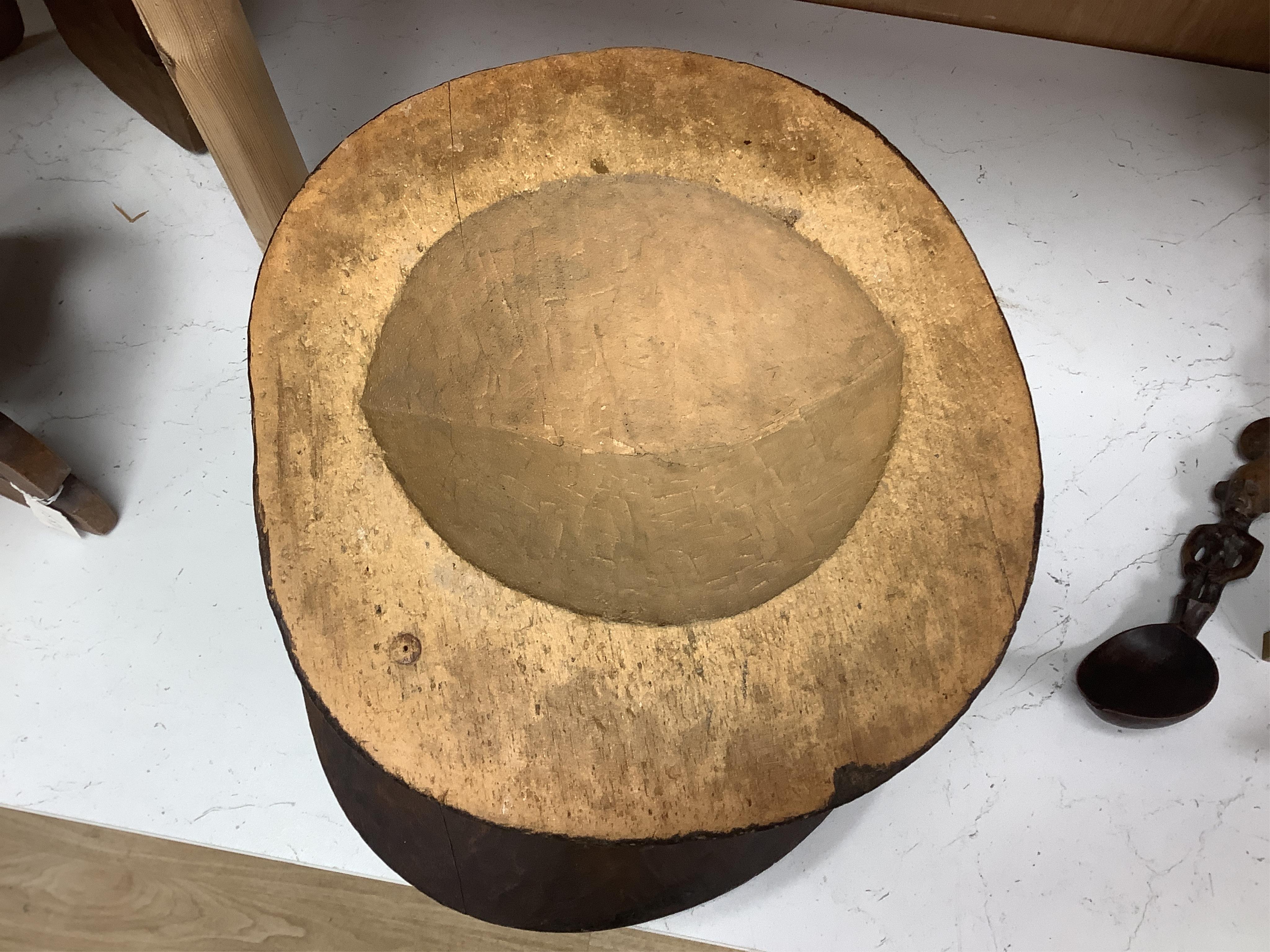 Two African tribal busts, two carved spoons and three carved Kamba Kenyan stools (11). Largest stool 28cm high. Condition - mostly good, some staining to seat of largest stool